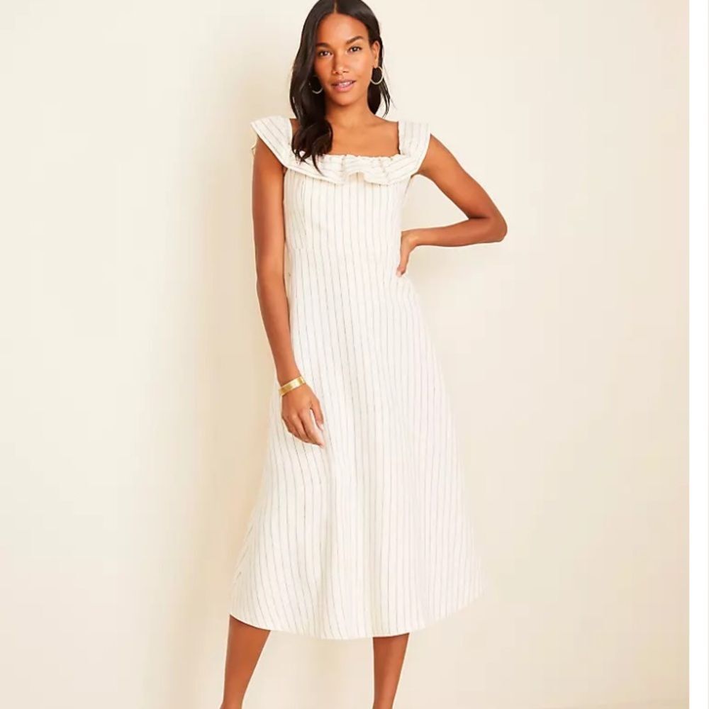 Ann Taylor Pinstripe Ruffle Flare Dress size 00P